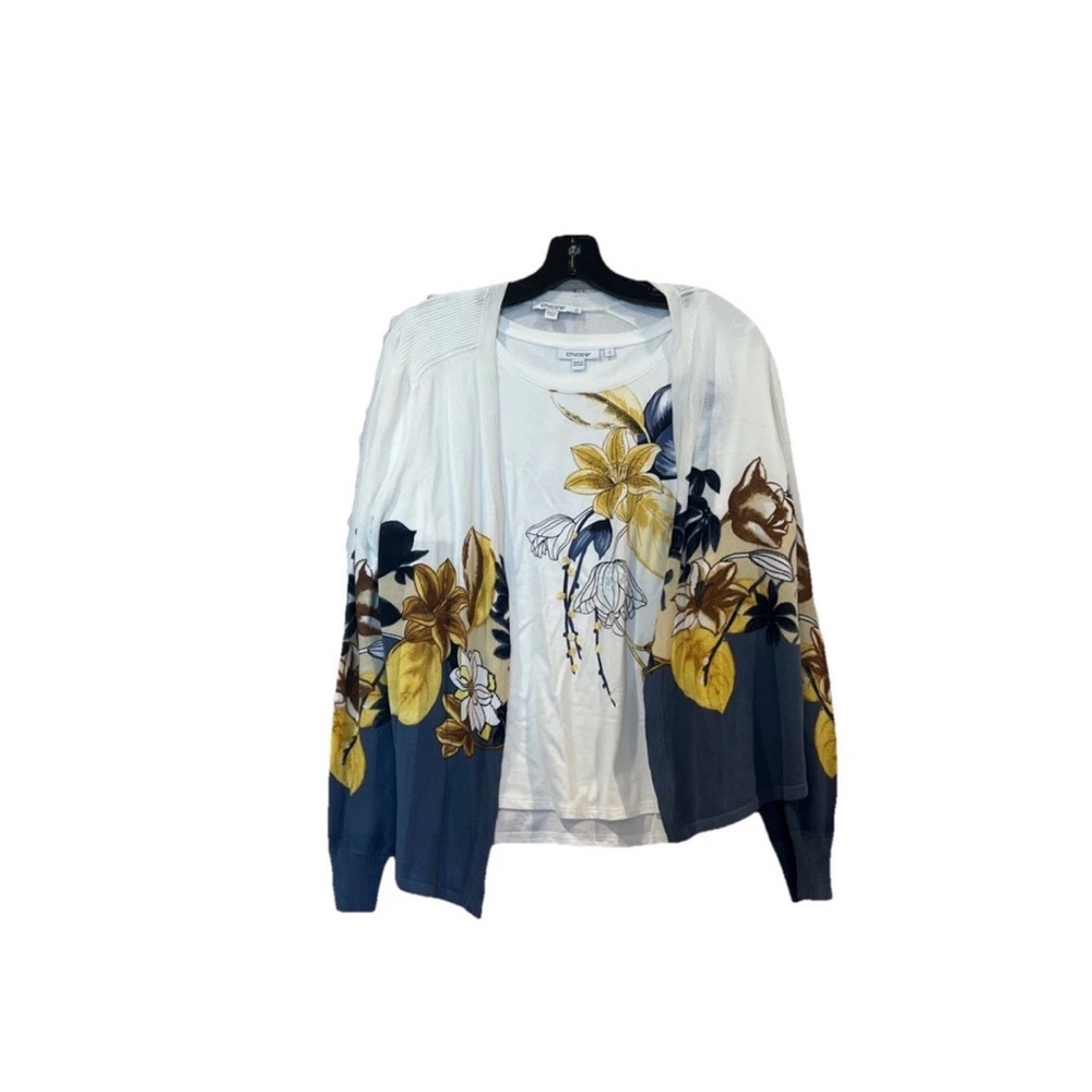 Chico's Blue and Yellow Floral Cardigan Sz1 M Set